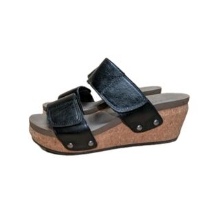 Corky's Boutique Black & Brown Fully Adjustable Wedge Sandals Comfort Studded 8M